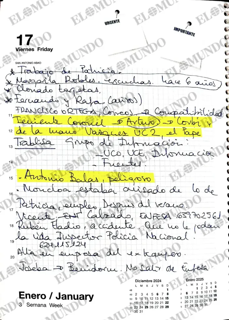Leire's 'Notebook 2025' includes three other precise mentions of "PS": the "meeting with PS" points to Sánchez