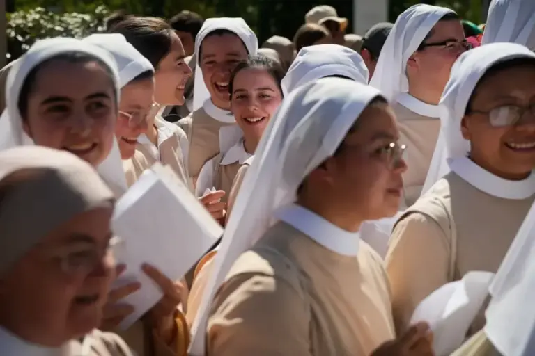 Several nuns waiting for the Pope in Lima Square.