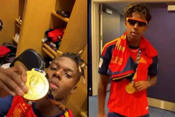 The slow celebration in the Spain locker room: few dances, a 2,000 euro wine for Ferran, and Lamine's cigar