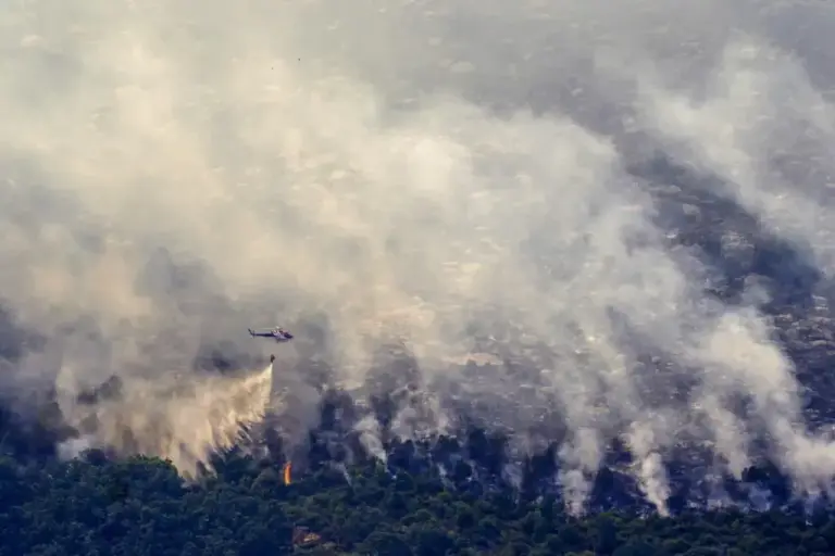 Aerial means work on extinguishing the fire between the Ávila towns of Burgohondo and Navaluenga