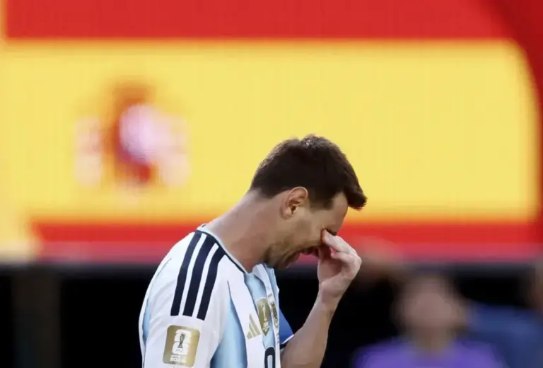 Leo Messi laments after the referee's final whistle.