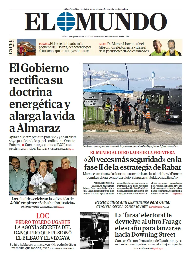 Cover of EL MUNDO on Saturday, August 15, 2026