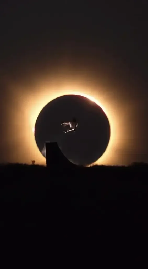 Frame from Danny León's video with the eclipse.