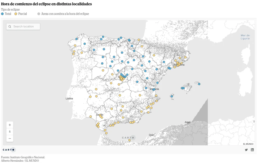 Solar eclipse map of August 12 in Spain: where will it be visible 100%? How to choose the best location?
