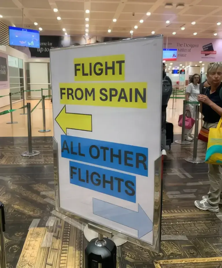 Signs shared on social media of controls for passengers arriving from Spain
