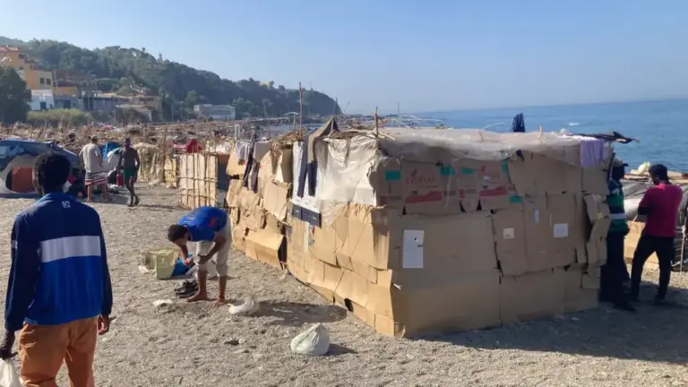 Shanties made of cardboard built by immigrants in Ceuta.
