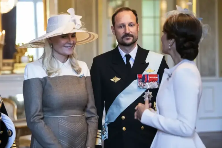 Mette Marit, on the left, and Haakon of Norway, alongside Queen Mary of Denmark, in an image from a couple of years ago.
