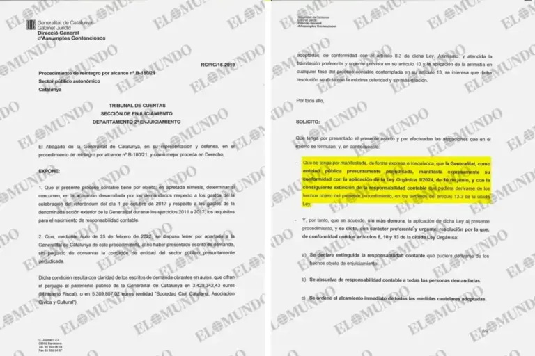 Excerpt from the document sent by the Generalitat of Catalonia to the Tribunal de Cuentas to apply amnesty without further delay.
