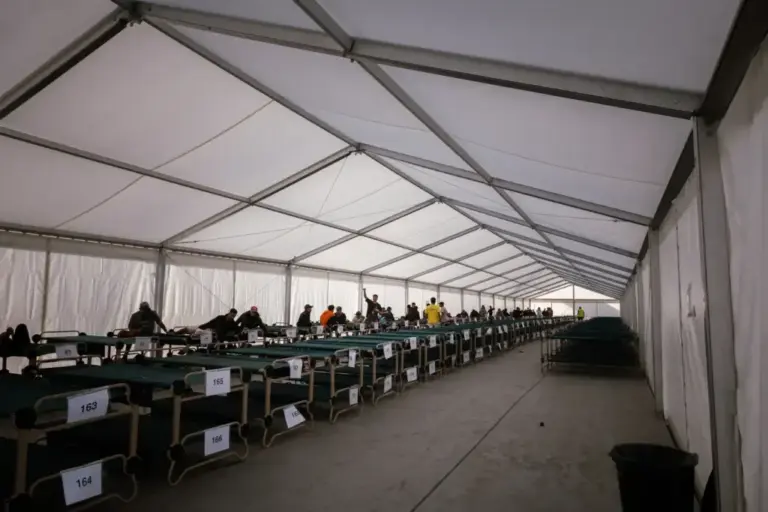 Immigrants housed in the temporary camp set up in the port of Ceuta